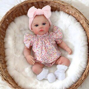 🆕18inch Soft Cloth Body Newborn Baby Poseable Limbs Meadow-Pink Baby Girl